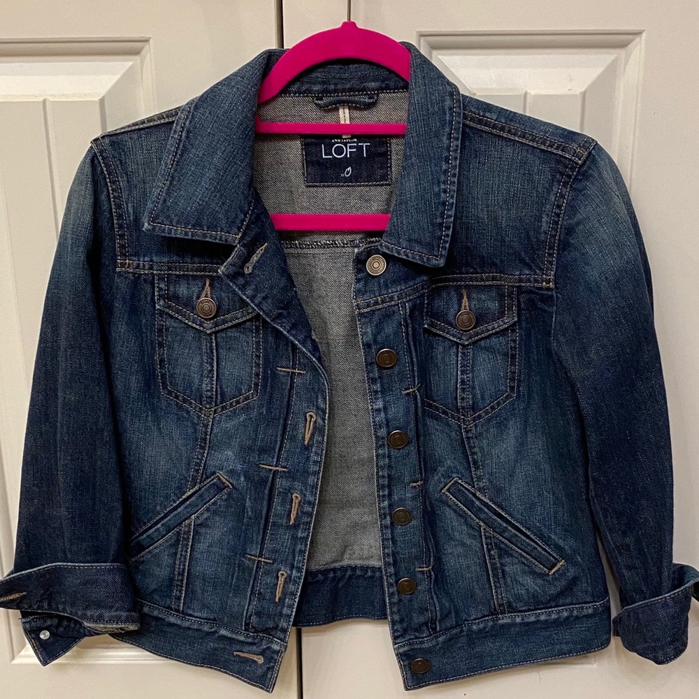 Ann Taylor Loft Cropped 3/4 Sleeve Denim Jacket